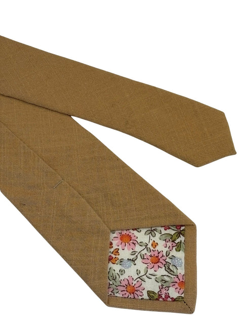 caramel beige plain linen tie